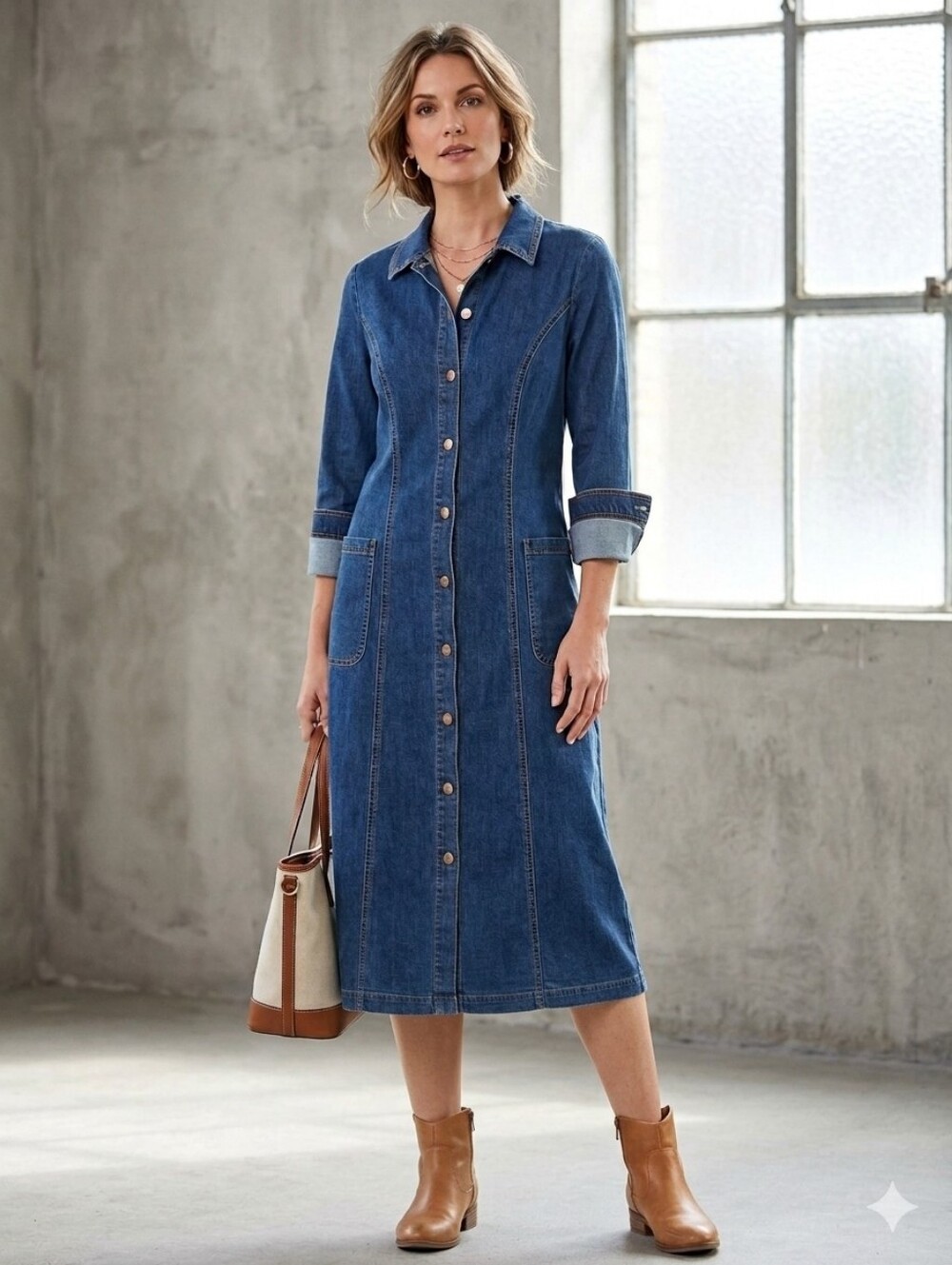 Soft Surroundings Denim Shirtdress Midi Tencil Jean Bohemian M